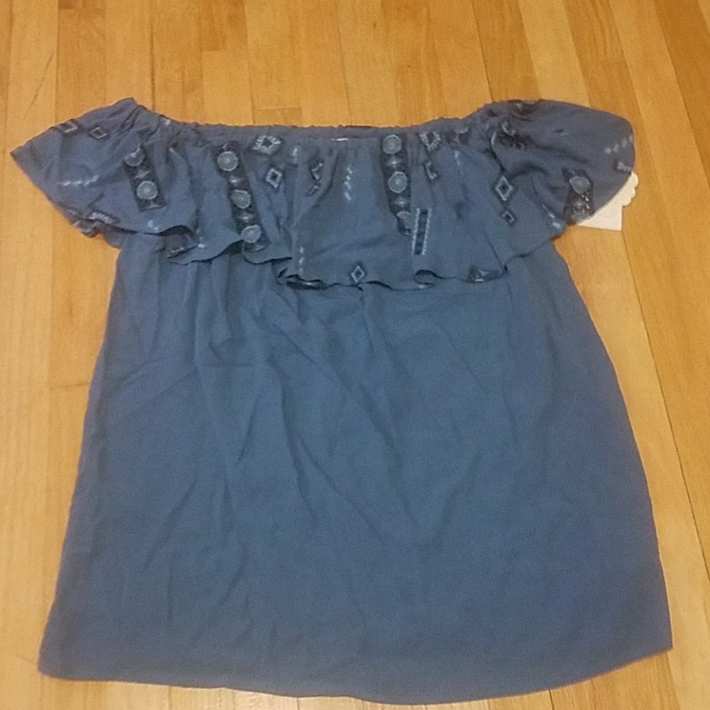 Blue embroidered off the shoulders top